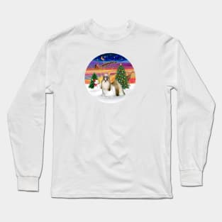 Santa's Sunset Take Off Featuring a Long Haired Brown and White Shih Tzu Long Sleeve T-Shirt